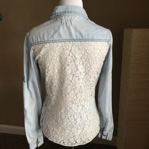 Chiqle Lightweight Denim Shirt with Lace on Back